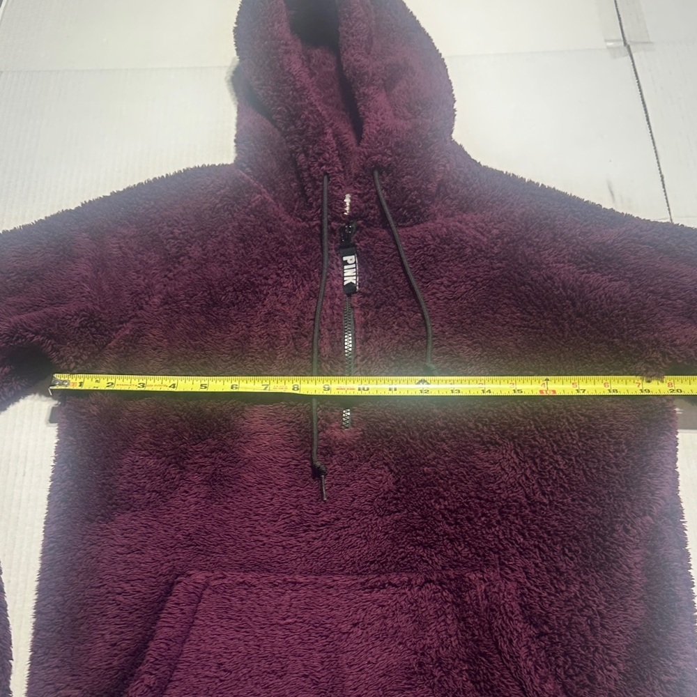 PINK Victorias Secret Plush Burgundy quarter zip Hoodie w kangaroo pocket & hood - Picture 2 of 9